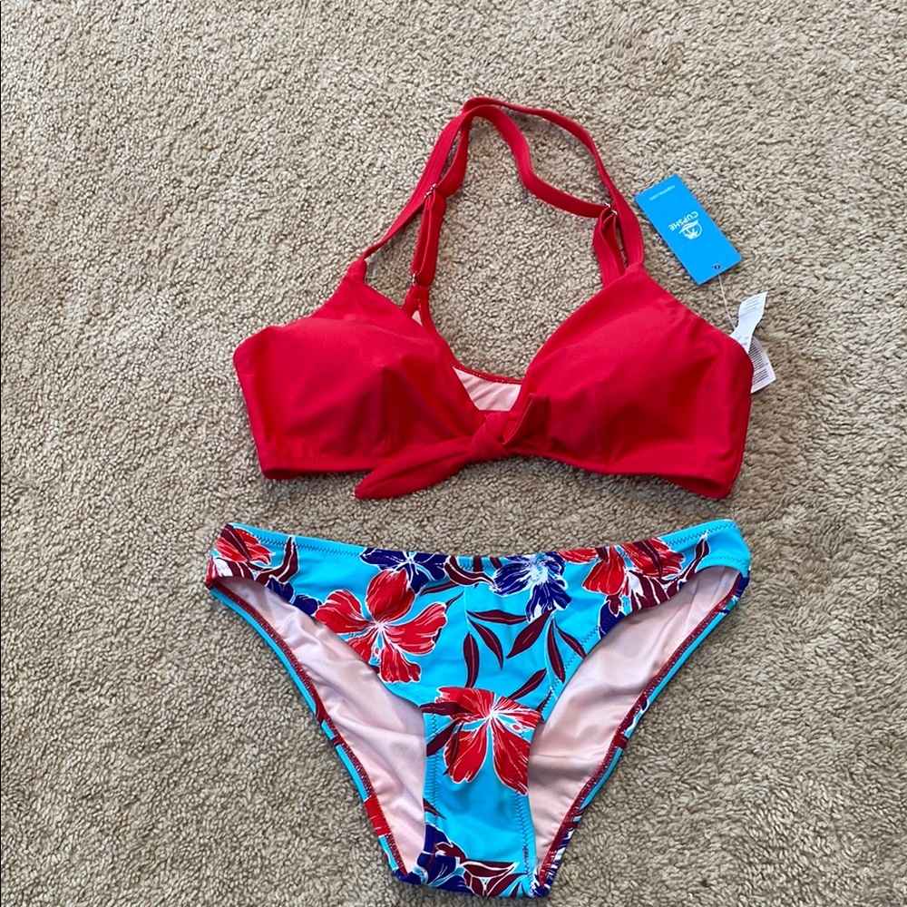 Swim Bikini Set - Red and Blue Floral
